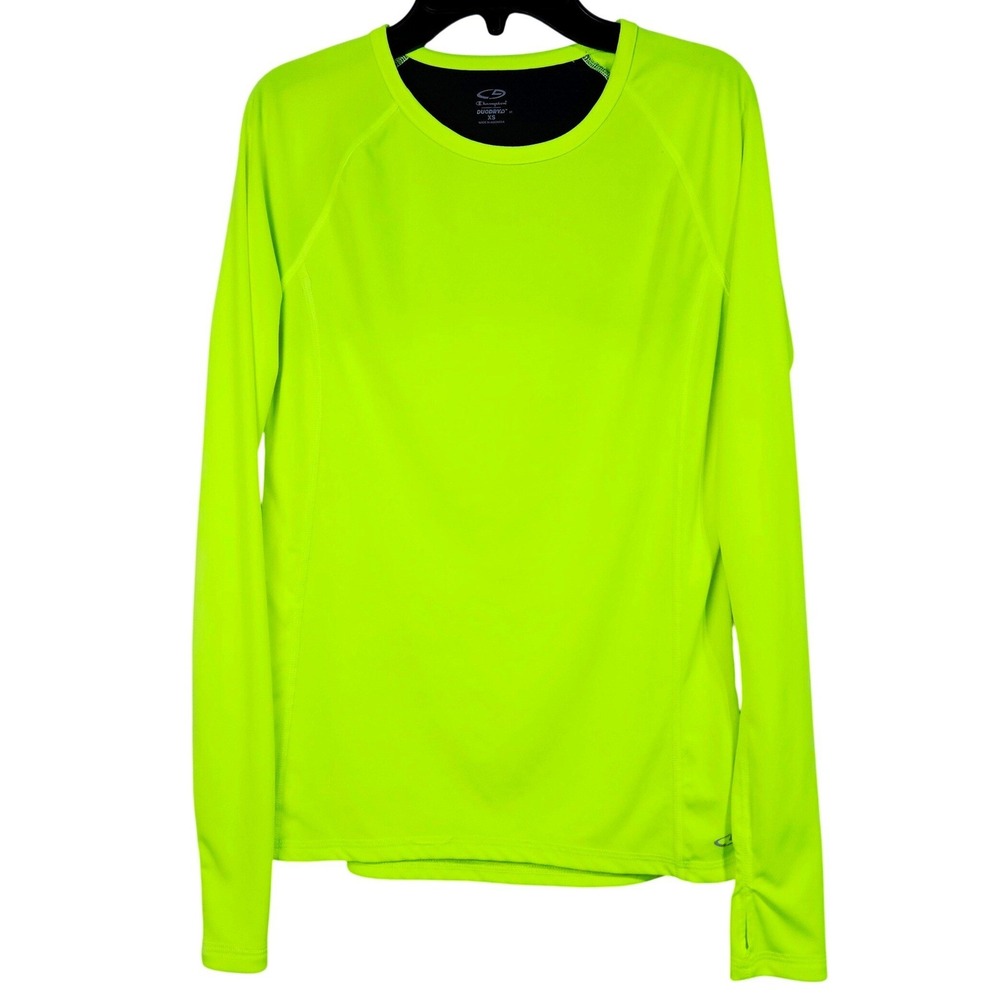 Champion Neon Yellow Duo Dry Long Sleeve Thumbhole Running Top XS Athleisure Gym